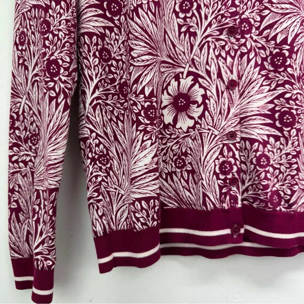 Talbots Sz Medium Petite Women’s Pink Berry Floral Lightweight Cardigan Sweater